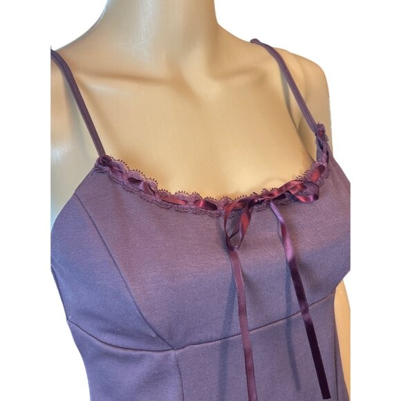 Sleeveless Slotted Ribbon Lace Trim Mini Dress Purple Bella Swan Dark Y2k - Picture 5 of 5
